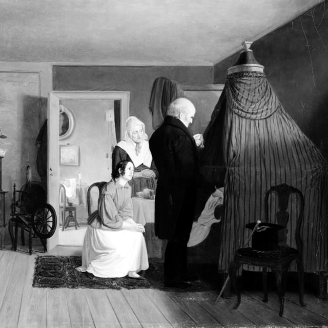 En læge ved sygesengen by Julius Friedlænder