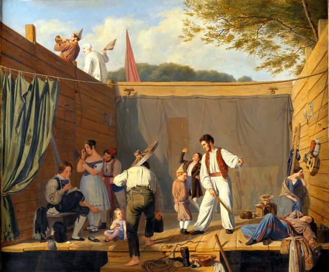En linedansertrup kort før en forestillings begyndelse by Julius Friedlænder