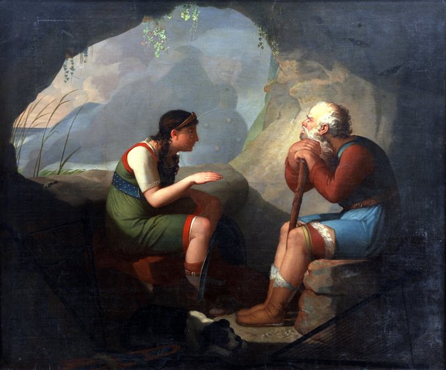 Sulmalla venter forgæves Cathmor hos den gamle digter Clonmal, for hvem den døde Cathmors ånd viser sig by C.F. Høyer