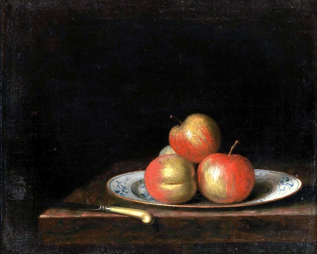 Nature morte med æbler på en "ostindisk" tallerken by Johan Hörner