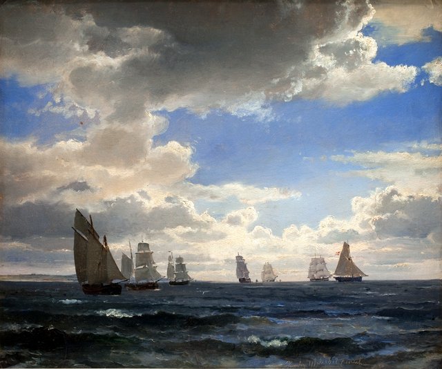 Sejlskibe i sundet syd for Kronborg by Carl Frederik Sørensen