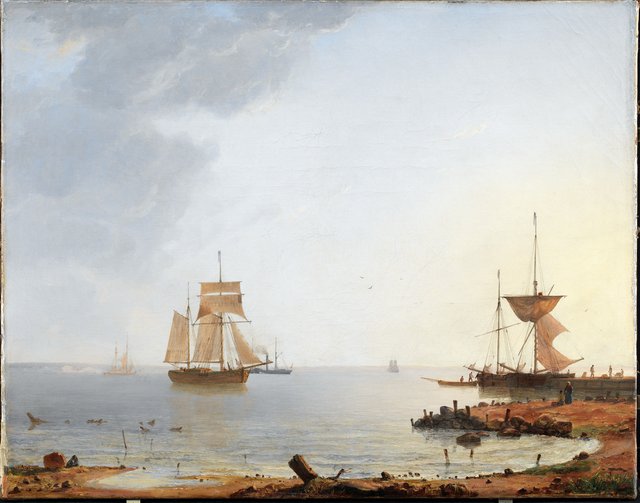 Skibe ved Sjællands kyst. Morgen by Emanuel Larsen