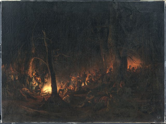 Bivuak efter affæren ved Slesvig natten mellem den 23. og 24. april 1848 by Niels Simonsen