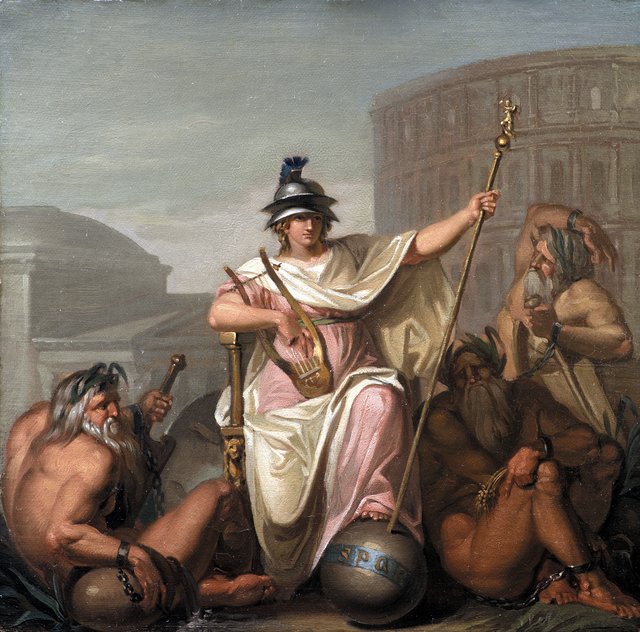 Roma behersker de øvrige verdensdele. Allegori på en af fire hovedepoker i Europas kulturhistorie by Nicolai Abildgaard