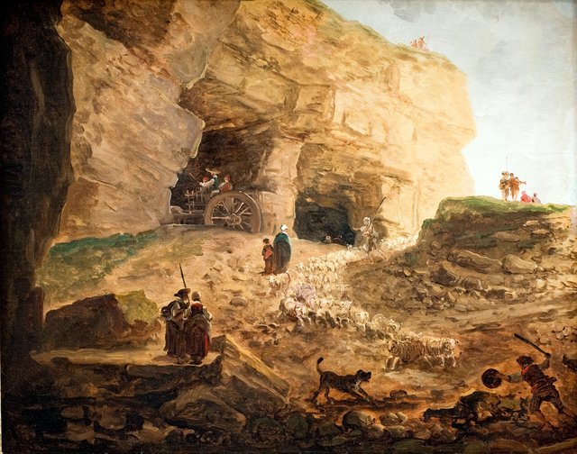Stenbrud med en fårehjord by Hubert Robert