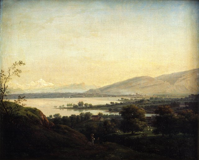 Udsigt over Lac Léman mod Mont Blanc og Genève by Jens Juel