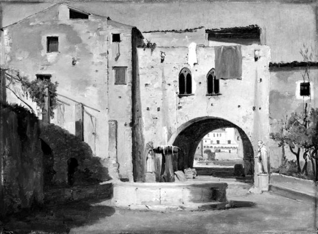 Plads med en fontæne i en italiensk by by Jørgen Sonne