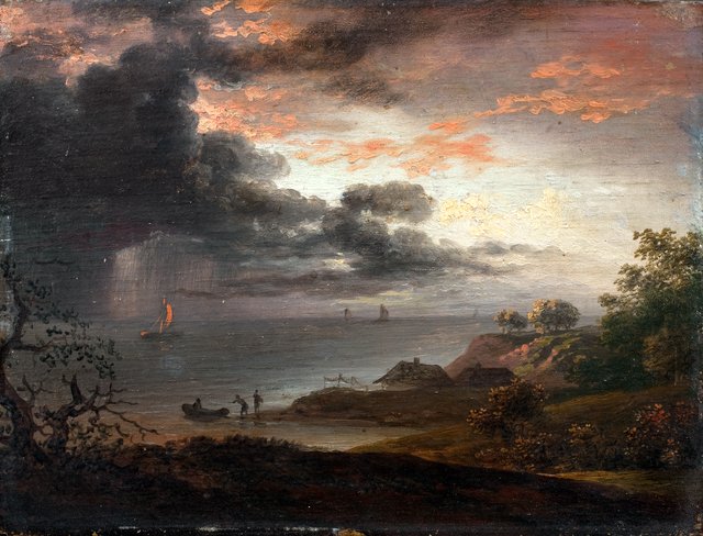 Tordenregn nedstyrtende i havet by Jens Juel