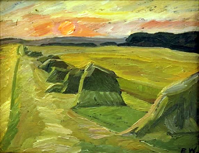 Landskab med høstakke by Edvard Weie