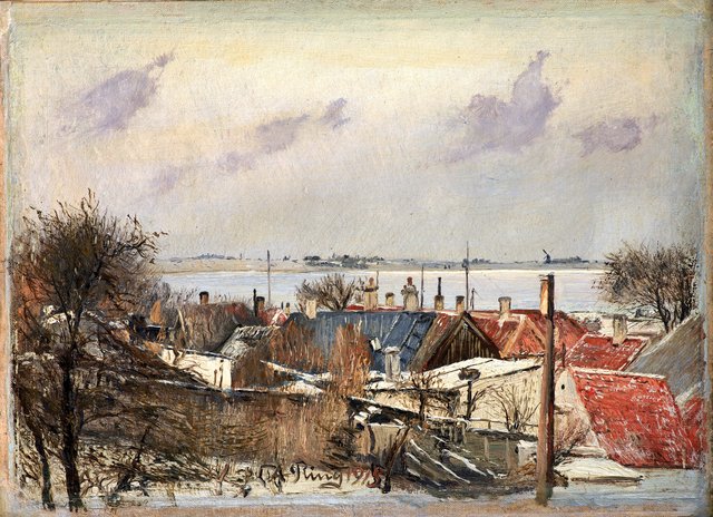 Udsigt over Sankt Jørgensbjerg og Roskilde Fjord. Vinterdag by Laurits Andersen Ring