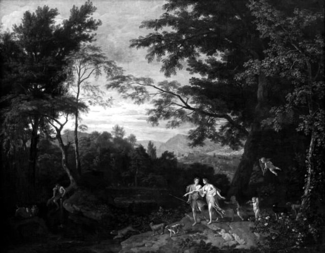 Landskab med Venus og Adonis by Johannes Glauber