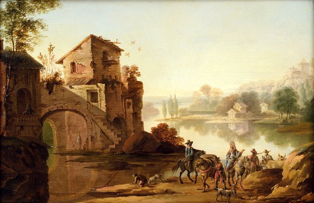 Landskab i italiensk manér by Johan Edvard Mandelberg