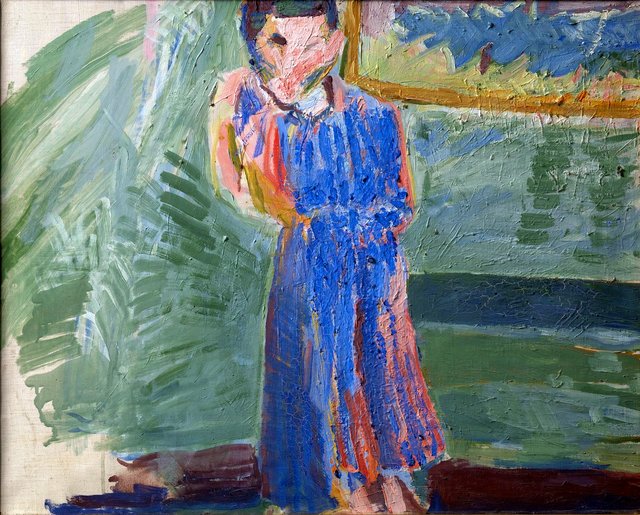 Stående figur, blå kjole by Niels Larsen Stevns