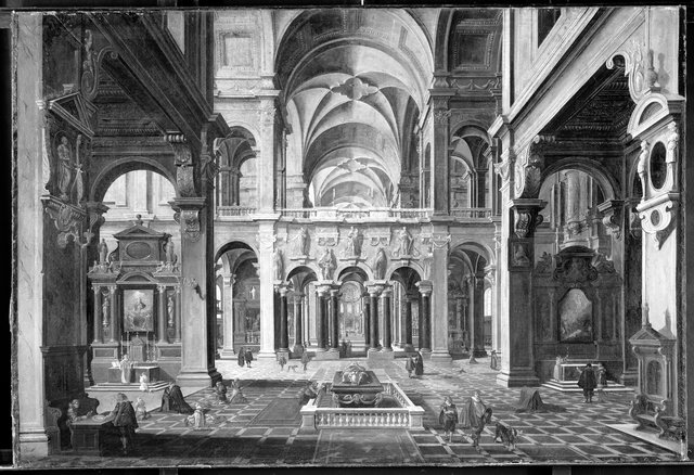 Det indre af en kirke by Bartholomeus van Bassen