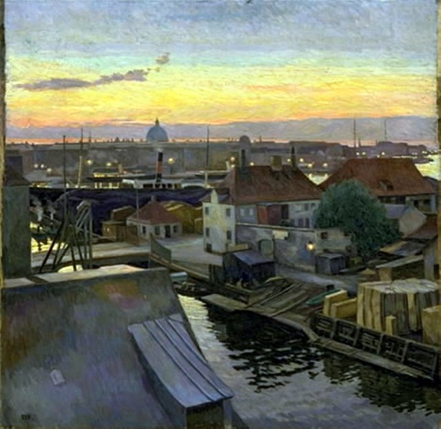 Udsigt over Wilders Plads på Christianshavn. Aften by Edvard Weie