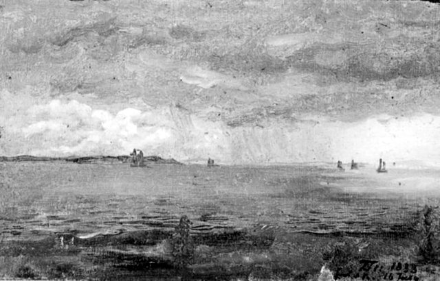 Fra Øresund, regnsky og skibe i baggrunden by Lorenz Frølich