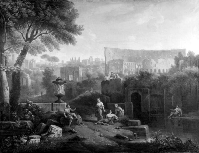 Landskab med Colosseum og Konstantinbuen by Jan Frans van Bloemen