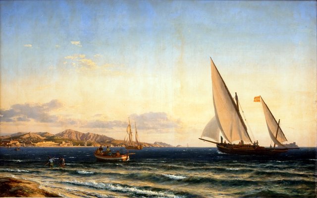 Aften ved Middelhavet. I baggrunden Marseille og øen If by Emanuel Larsen