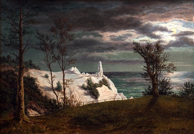 Sommerspiret på Møns Klint. Måneskin by Frederik Sødring