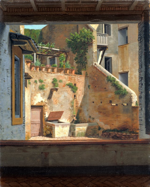 Udsigt til en gård i Rom. Kopi efter Eckersberg by Martinus Rørbye