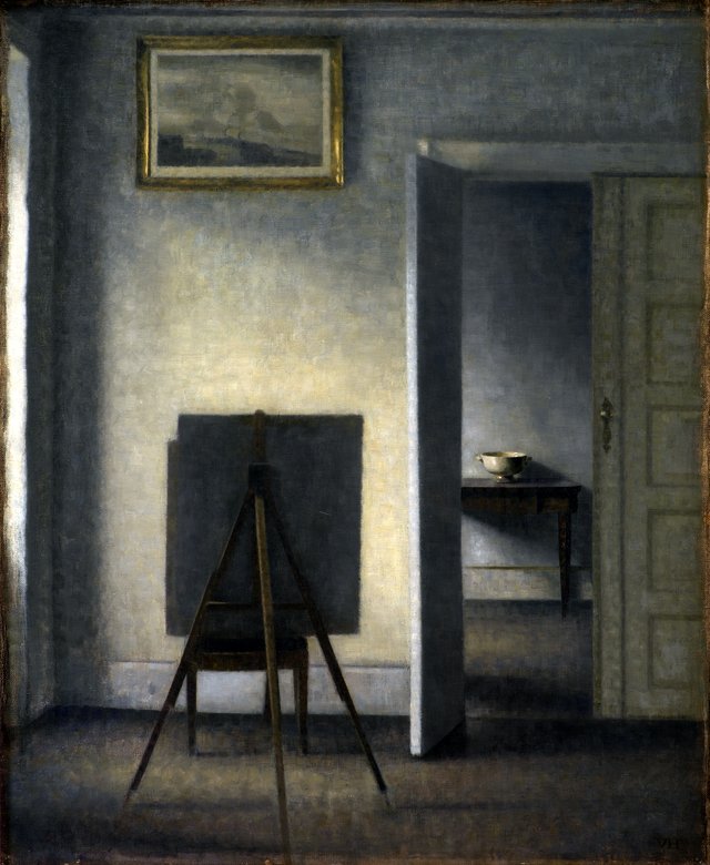 Interiør med kunstnerens staffeli by Vilhelm Hammershøi