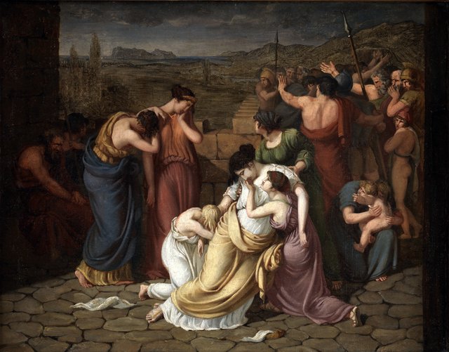 Andromache i afmagt ved synet af Hektors lig by Johan Ludwig Lund