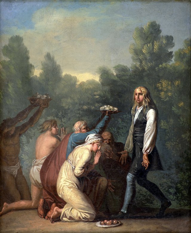Niels Klim hyldes af qvamiterne by Nicolai Abildgaard