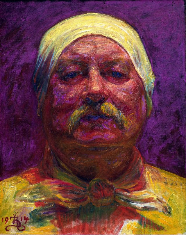 Selvportræt en face. Lampelys by Kristian Zahrtmann