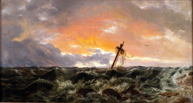 Søstykke med et vrag by Johan Christian Dahl