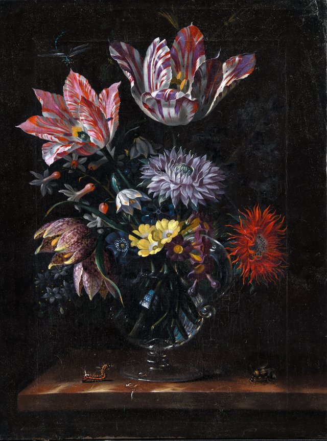 En glasvase med blomster by Jacob Marrel