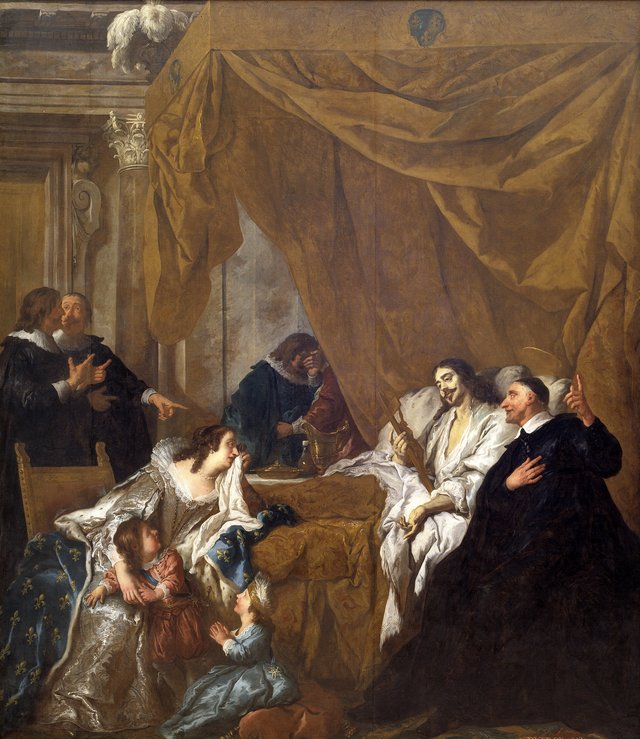 Skt. Vincent de Paul ved Louis XIII´s dødsleje by Jean-François de Troy