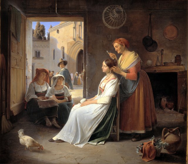 En ung italiensk kvinde, som smykkes af sin mor by Albert Küchler