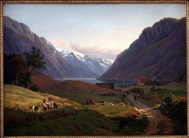 Odda ved Sørfjorden i Hardanger. Morgenbelysning by Louis Gurlitt