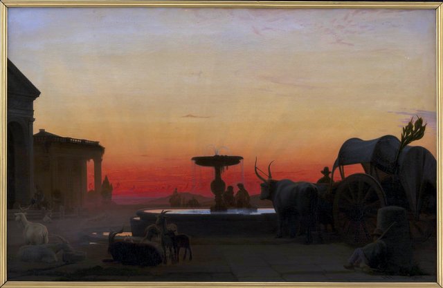 En plads i Ariccia efter solnedgang by Hans Jørgen Hammer