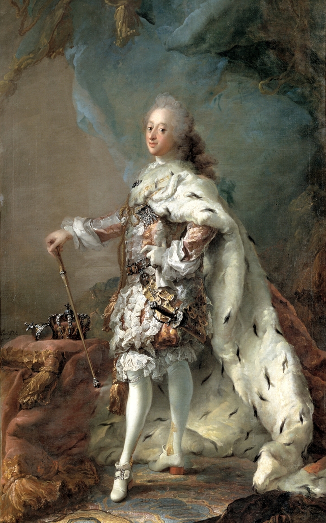 Portræt af Frederik V i salvingsdragt by Carl Gustaf Pilo