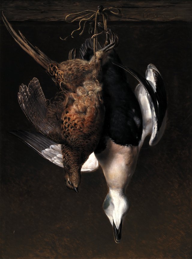 Vildstykke med fasan og edderfugl by Johan Laurentz Jensen