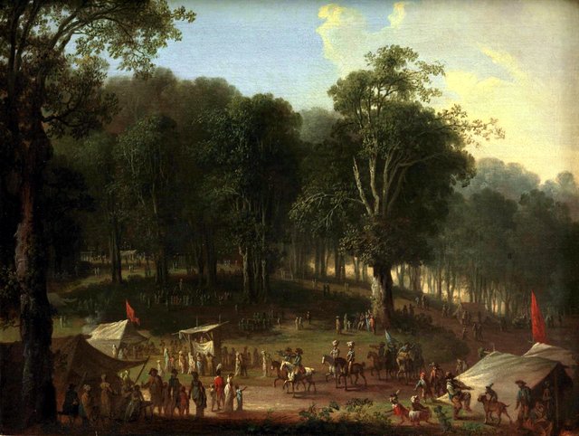 En gøglertrup ankommer til Dyrehavsbakken by Christian August Lorentzen