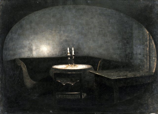 Interiør. Kunstigt lys by Vilhelm Hammershøi