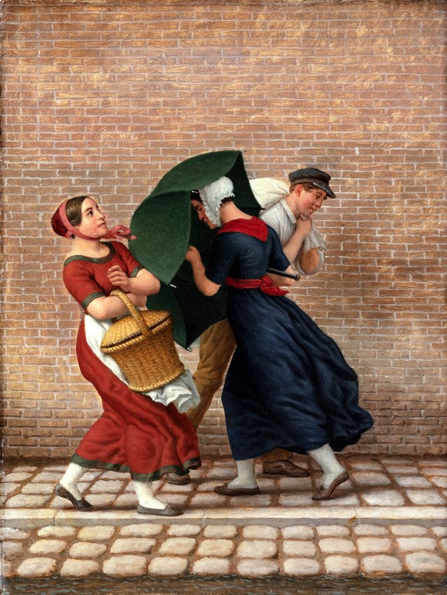 Gadescene i blæst og regn by Christoffer Wilhelm Eckersberg
