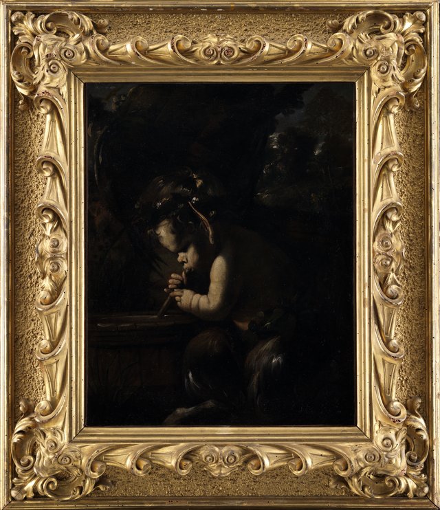Lille satyr der drikker fra en tønde by Pier Francesco Mola