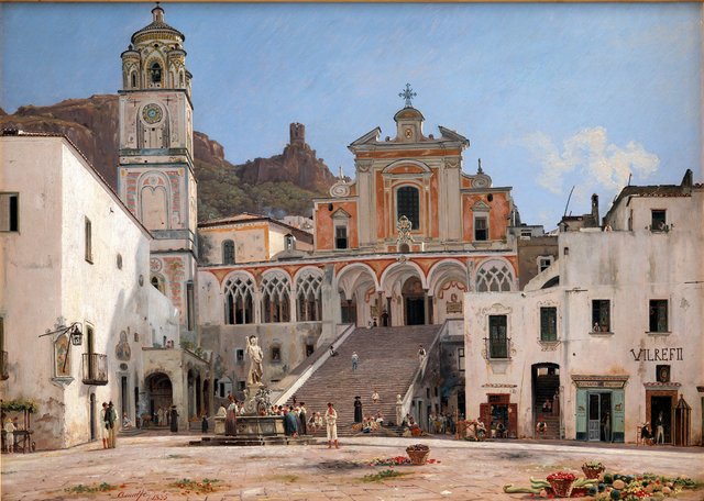 Parti af torvet i Amalfi by Martinus Rørbye