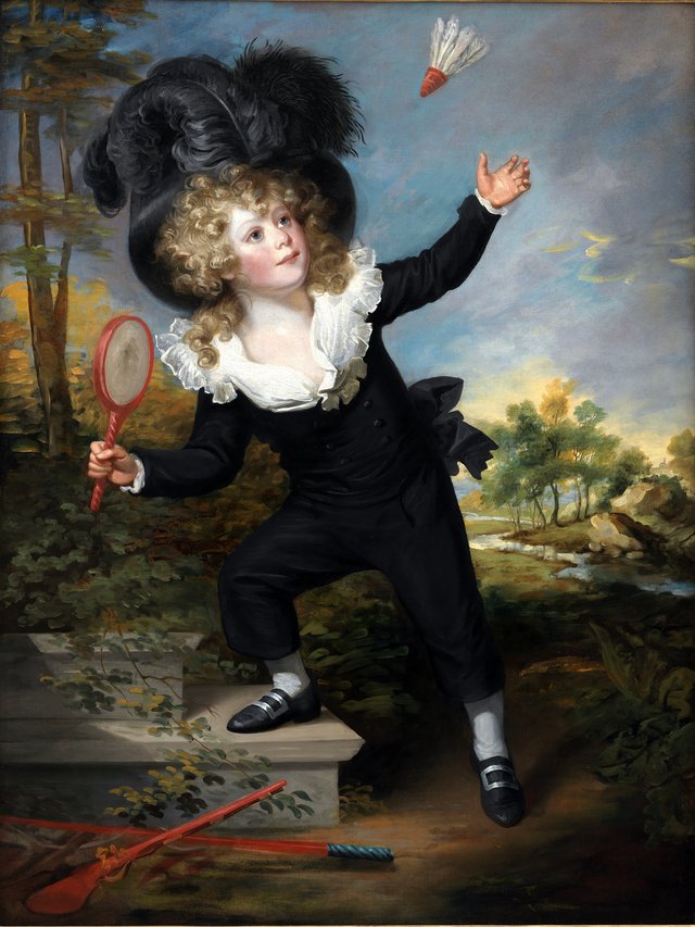 Portræt af Kennett Dixon, der spiller badminton by William Beechey