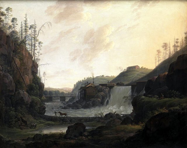 Flodlandskab med et vandfald nær Bogstad i Norge by Eric Paulsen