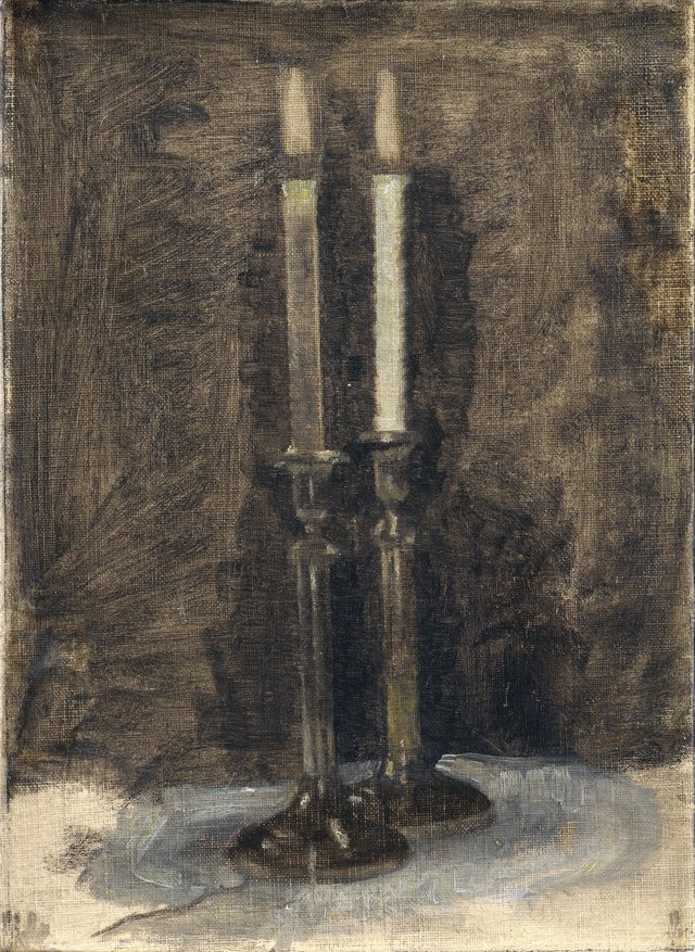 To lys på et bord by Vilhelm Hammershøi