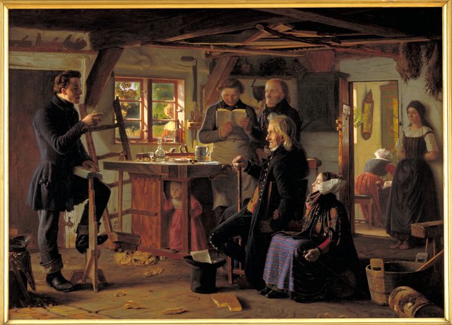 Mormoner på besøg hos en tømrer på landet by Christen Dalsgaard