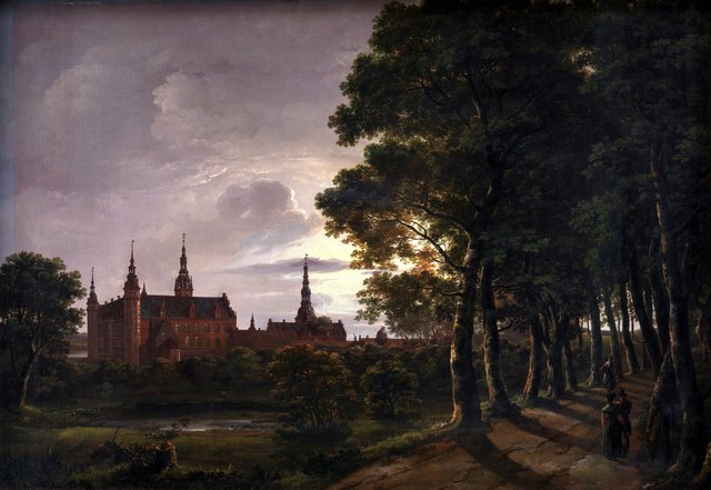 Frederiksborg slot i måneskin by Johan Christian Dahl