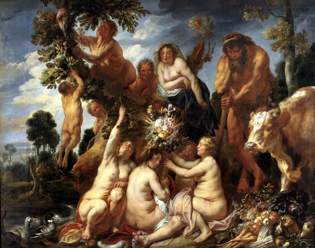 Achelous overvundet af Herkules. Overflødighedshornets oprindelse. (Allegori på frugtbarheden) by Jacob Jordaens
