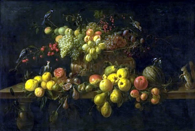 Stilleben med frugter på et bord by Adriaen van Utrecht