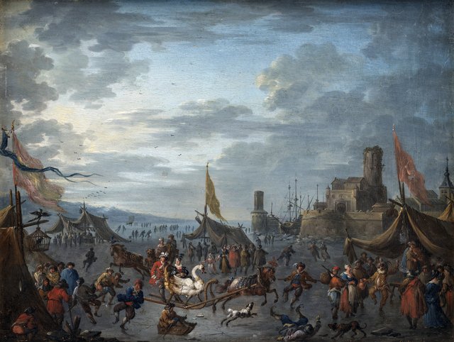 Landskab med kaner og skøjteløbere på isen by Arnold Frans Rubens