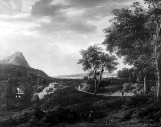 Landskab med skov og bjerge by Roelant Roghman